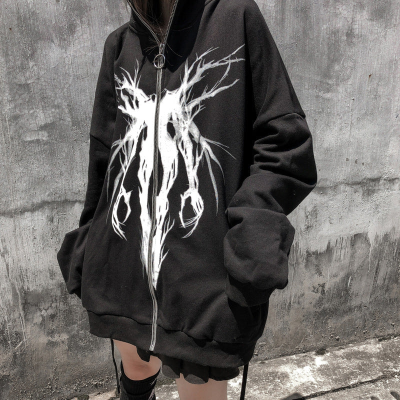 Dark Wind Funeral Trendy Brand Printed Cardigan Zipper Sweater - Bellarte Enchanté Dark Wind Funeral Trendy Brand Printed Cardigan Zipper Sweater